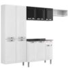 Cozinha completa em Aço com Paneleiro Duplo, Armário Aéreo, Balcão 3 Portas e Nicho Rose Itatiaia BRANCO/PRETO