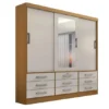 Guarda-Roupas 3 Portas 9 Gavetas Com Espelho Meridian Cinamomo Off White
